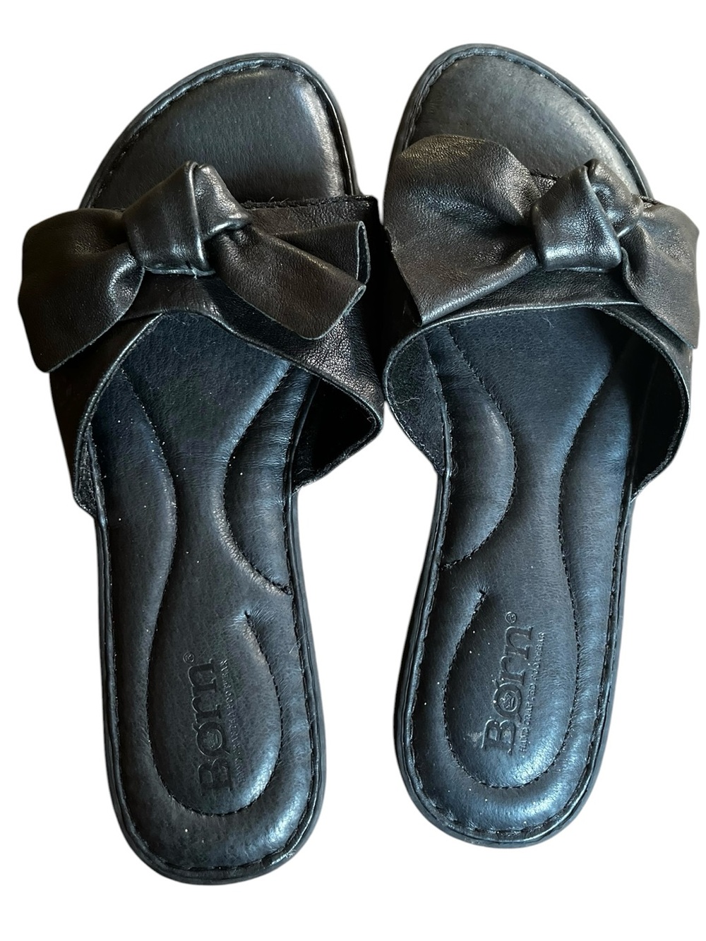 US 8 Born Black Bow Slide Sandals